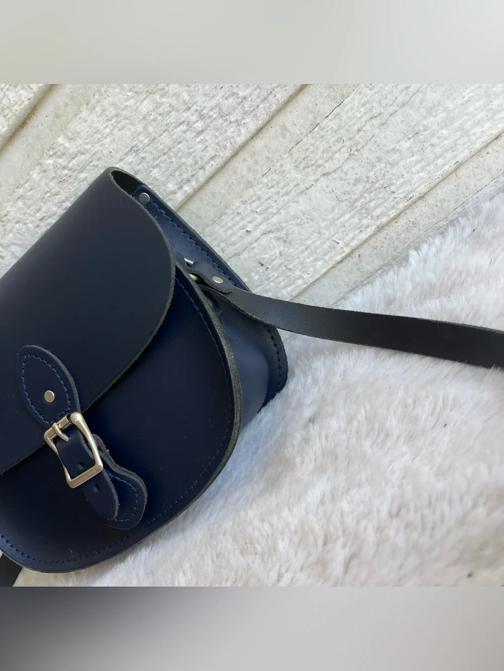 THE LEATHER SATCHEL CO. Navy Blue Flap Saddle Bag Crossbody